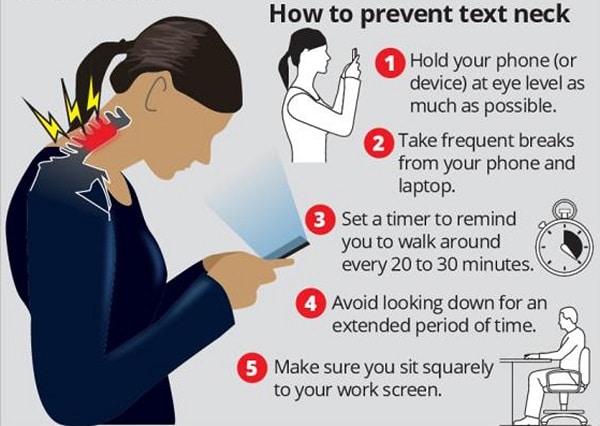 Figure showing how to prevent text neck